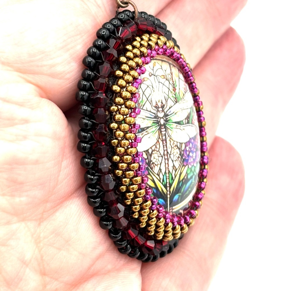Hand Crafted Dragonfly Beaded Pendant Choker Necklace Magenta - Picture 9 of 14